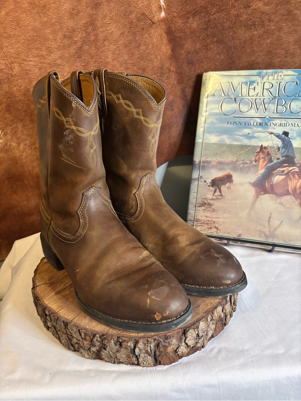 Ariat Men’s Leather Western Cowboy Roper Boots | Brown Ranch Boots Size 10.5D